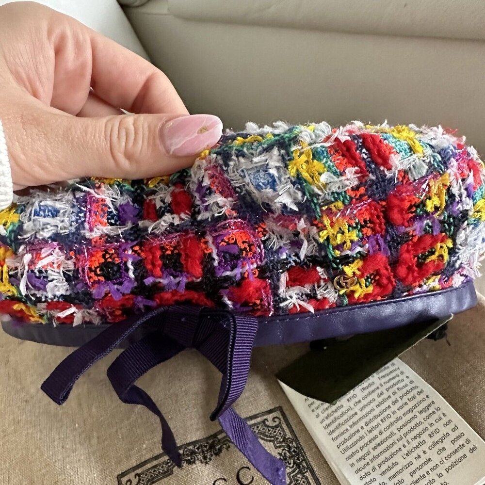 NWT GUCCI LAME BERET CAP Check Lame Sz S Multicolour Violet Tweed - Picture 11 of 12